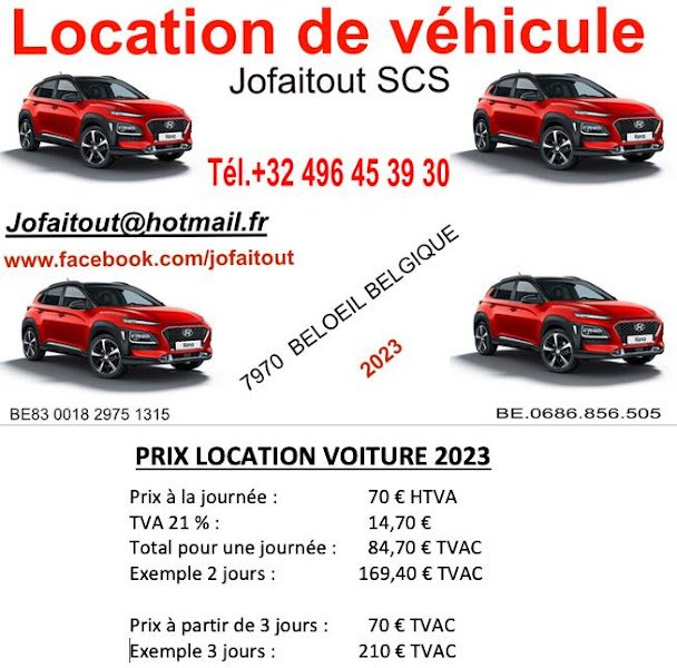 ****Location de voiture JOFAITOUT SCS**** rental in Leuze-en-Hainaut